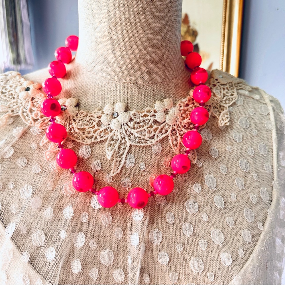 Bright Pink Vintage Statement Beaded Necklace